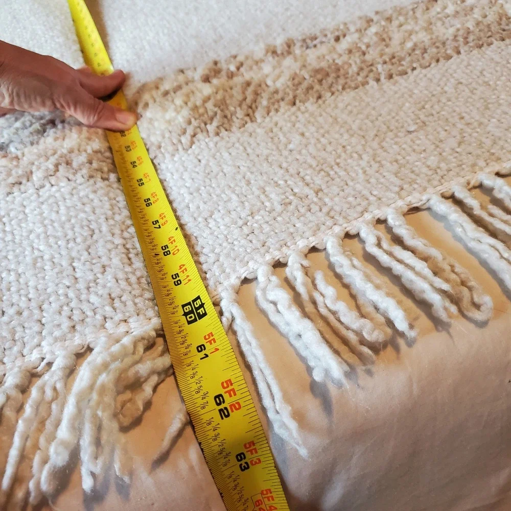 Threshold Woven Acrylic Throw Blanket Cream Tan Striped Fringe 46x60